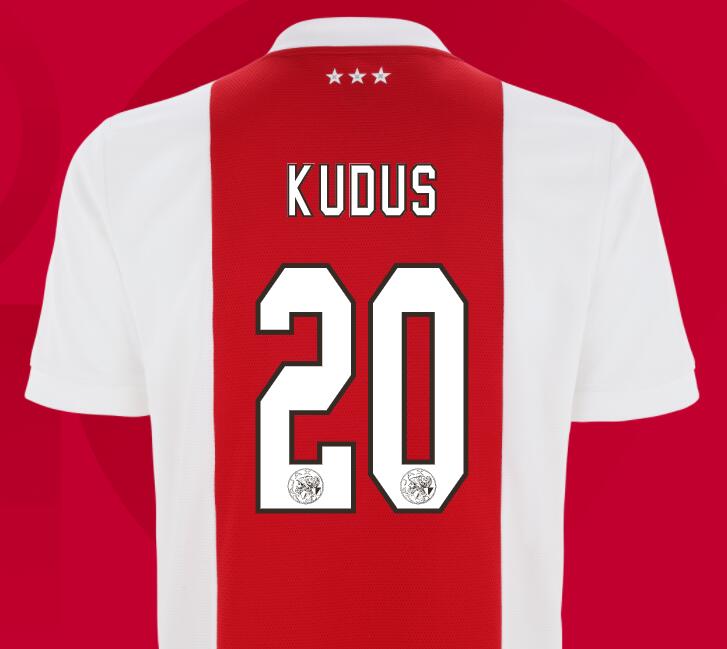 2021/22 Ajax Home Kit Soccer Jersey with Kudus 20 printing